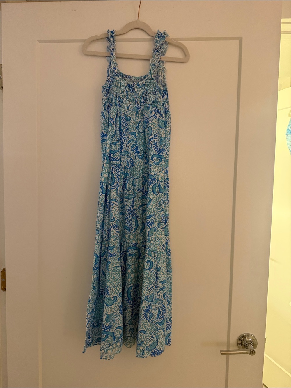Lily Pulitzer Blue Patterned Smocked Maxi Dress- girls size 8-10 - Picture 2 of 3